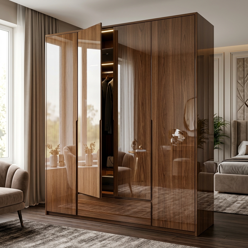 High-gloss Italian PU polished luxury wooden table in a residential home in Indore