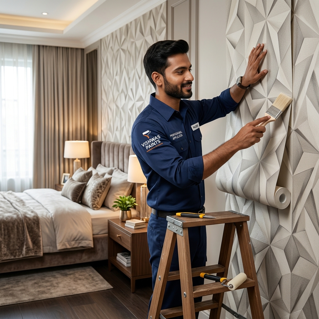 Premium wallpapers installation by Vishwas Homes Indore